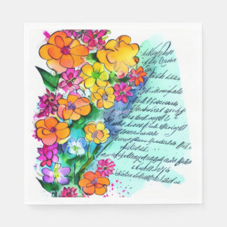 Serviette En Papier Fleurs et Lettres