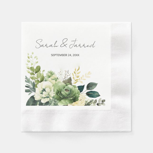 Serviette En Papier Fleurs Et Mariage De Verdure (Devant)