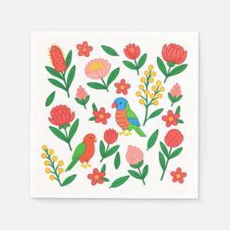 Serviette en papier Fleurs et oiseaux australiens
