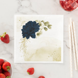 Serviette En Papier fleurs Extraordinaires en ivoire bleu marine