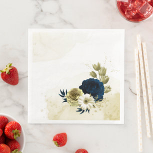 Serviette En Papier fleurs Extraordinaires en ivoire bleu marine