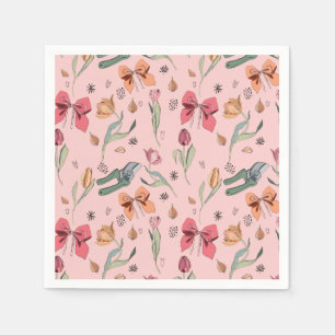 Serviette En Papier Fleurs fines Tulipes et vaches roses