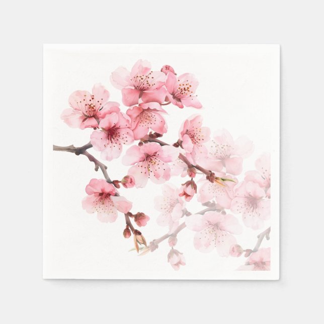 Serviette En Papier Fleurs florales de cerisier rose blanc (Devant)
