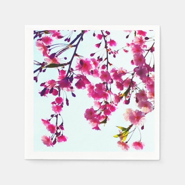 Serviette En Papier Fleurs florales roses cerisier rose (Devant)