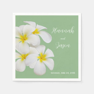 Serviette En Papier Fleurs Frangipani blanches, sur Sage, Mariage