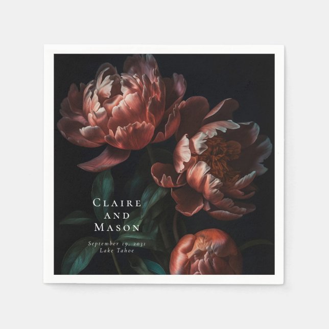 Serviette En Papier Fleurs gothiques romantiques Moody Mariage (Devant)