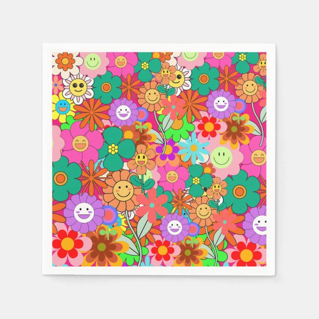 Serviette En Papier Fleurs hippies Boho Super rétros (Devant)