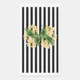Serviette En Papier Fleurs jaunes à rayures noir et blanc