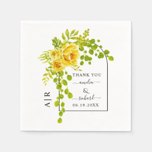 Serviette En Papier Fleurs jaunes, arche et monogramme mariage de auto