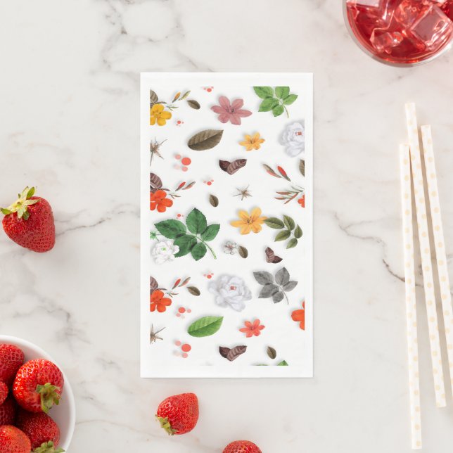 Serviette En Papier Fleurs jaunes et roses blanches 15 (En situation)
