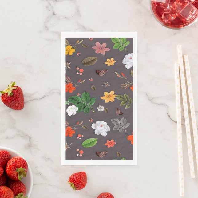 Serviette En Papier Fleurs jaunes et roses blanches 26 (En situation)