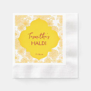 Serviette En Papier Fleurs jaunes nom personnalisé serviettes Haldi