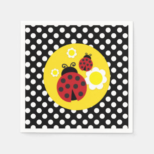 Serviette En Papier Fleurs Jaunes pois Baby shower Rouge Ladybug