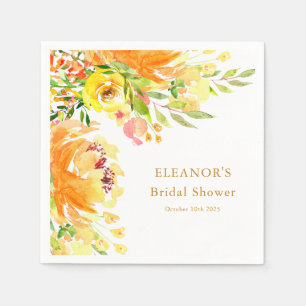 Serviette En Papier Fleurs Jaunes Rustiques Lavis Mariage