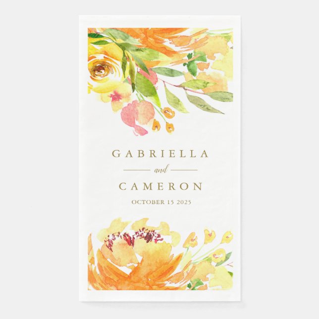 Serviette En Papier Fleurs Jaunes Rustiques Mariage d'aquarelle (Devant)