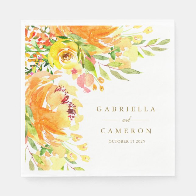 Serviette En Papier Fleurs Jaunes Rustiques Mariage d'aquarelle (Devant)