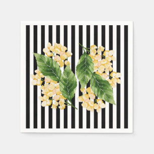 Serviette En Papier Fleurs jaunes sur rayures noir et blanc