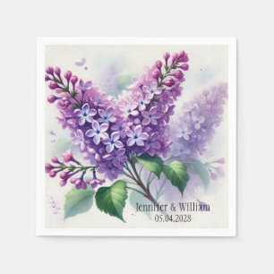 Serviette En Papier Fleurs Lilac Aquarelle Mariage Floral
