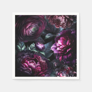 Serviette En Papier Fleurs noires enchantées grasses et lunatiques Mar