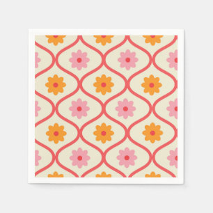 Serviette En Papier Fleurs orange et rose rétro sur motif Ogee 