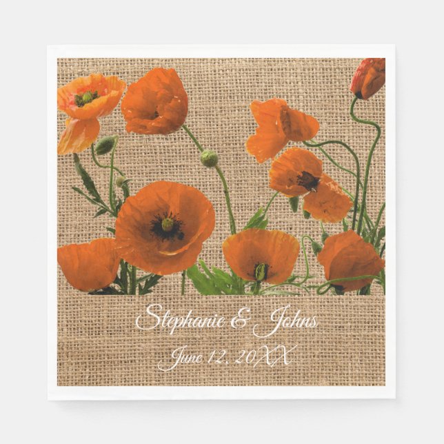 Serviette En Papier Fleurs orange Mariages rustiques Aquarelle Florale (Devant)