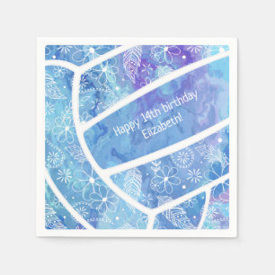 Serviette En Papier Fleurs paislies plumes motif bleu volleyball