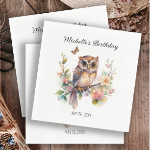 Serviette En Papier Fleurs Papillons de Printemps de Hibou Joyeux Anni