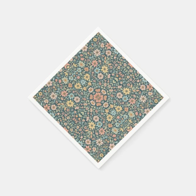 Serviette En Papier Fleurs pastel avec un arrière - plan foncé (Coin)