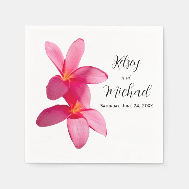 Serviette En Papier Fleurs Plumeria Rose, Tropical, Mariage Floral, (Devant)