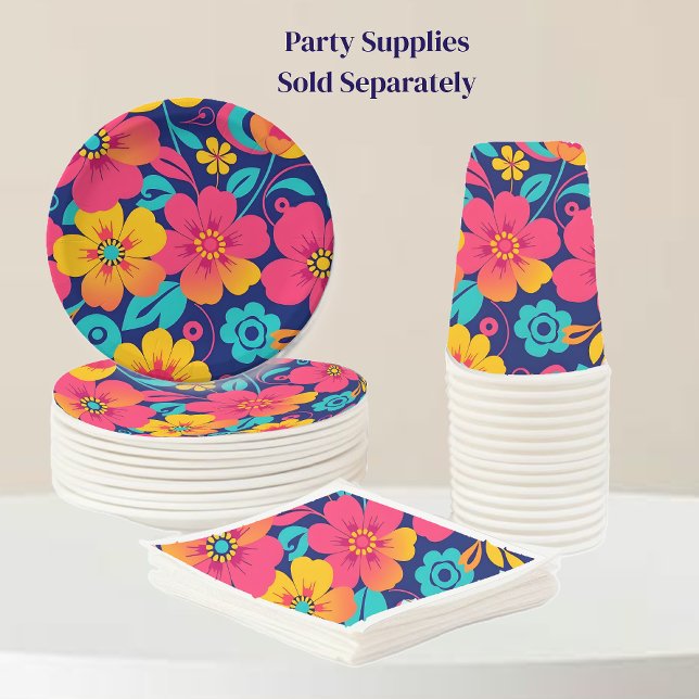 Serviette En Papier Fleurs rétro brillantes et audacieuses - style Dop (Bright and Bold Retro Flowers-Dopamine Style Party supplies paper plate, napkins, and cups)
