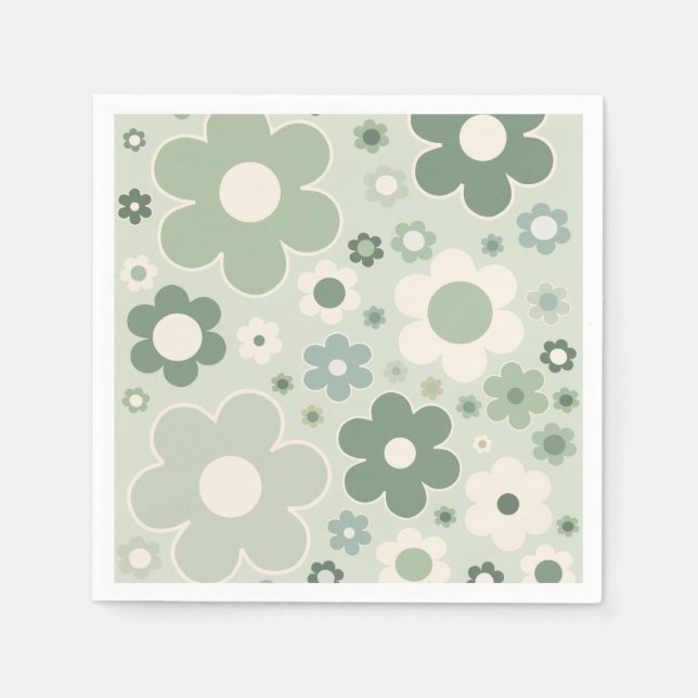 Serviette En Papier Fleurs rétro Sage Vert Abstrait Floral (Devant)