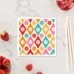 Serviette En Papier Fleurs Rétro sur motif diamants du milieu du siècl