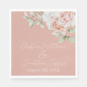 Serviette En Papier Fleurs Romantiques Pêche et Blanches