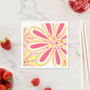 Serviette En Papier Fleurs rose et jaune