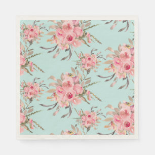 Serviette En Papier Fleurs rose pâle sur bleu clair