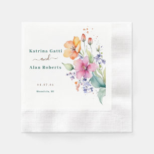 Serviette en papier Fleurs rose pêche jaune