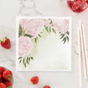 Serviette En Papier Fleurs roses boho feuilles vertes botanique 