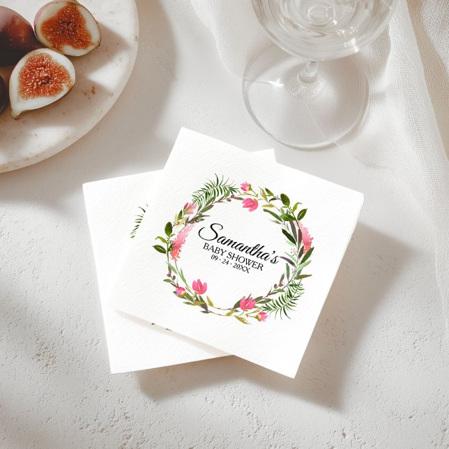 Serviette En Papier Fleurs roses Boho Floral Baby shower de couronne (Créateur téléchargé)