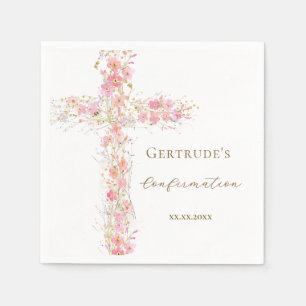Serviette En Papier fleurs roses de confirmation croix