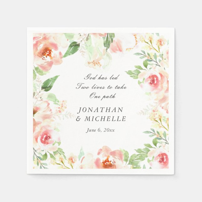 Serviette En Papier Fleurs roses douces verdure Mariage inspirant (Devant)