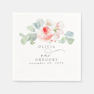 Serviette En Papier Fleurs roses Élégant Mariage romantique