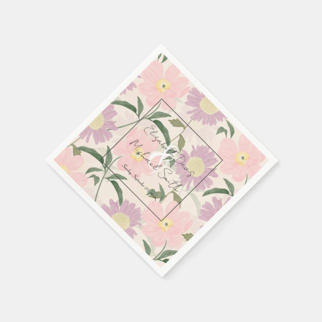 Serviette En Papier Fleurs roses élégantes Aquarelle Boho Floral (Coin)