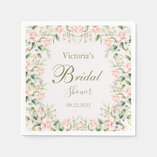 Serviette En Papier Fleurs roses élégantes pour la mariée (Devant)