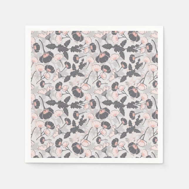 Serviette En Papier Fleurs roses grises élégantes (Devant)