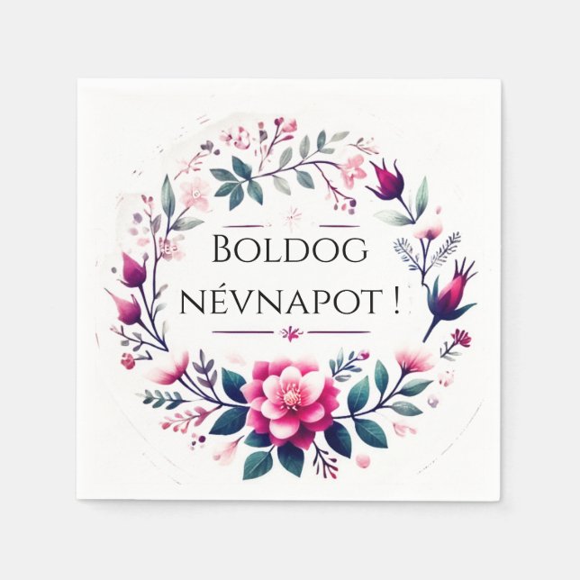 Serviette En Papier Fleurs roses - Jour du nom hongrois (Devant)
