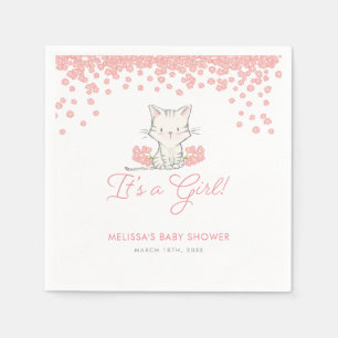 Serviette En Papier Fleurs roses Kitten Baby shower fille