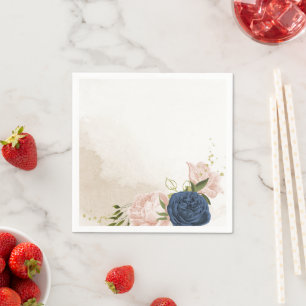 Serviette En Papier fleurs roses marine feuilles vertes mariage