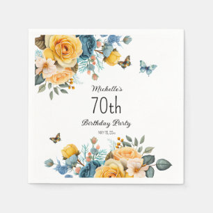 Serviette En Papier Fleurs Roses Poussiéreuses Jaunes Papillons 70e An