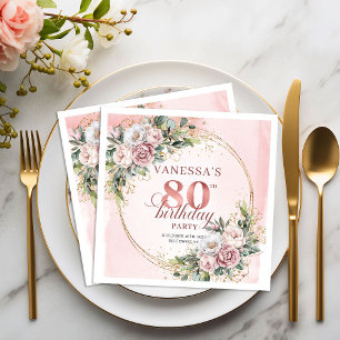 Serviette En Papier Fleurs roses poussiéreuses scintillantes Nappe d'a