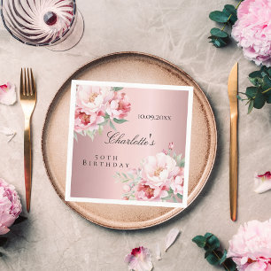 Serviette En Papier Fleurs roses roses poussiéreuses élégant anniversa